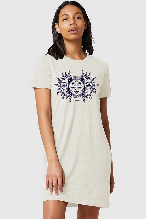 Ay Güneş Kısa Kollu Penye Kadın | Bayan Karmelanj T-shirt Elbise