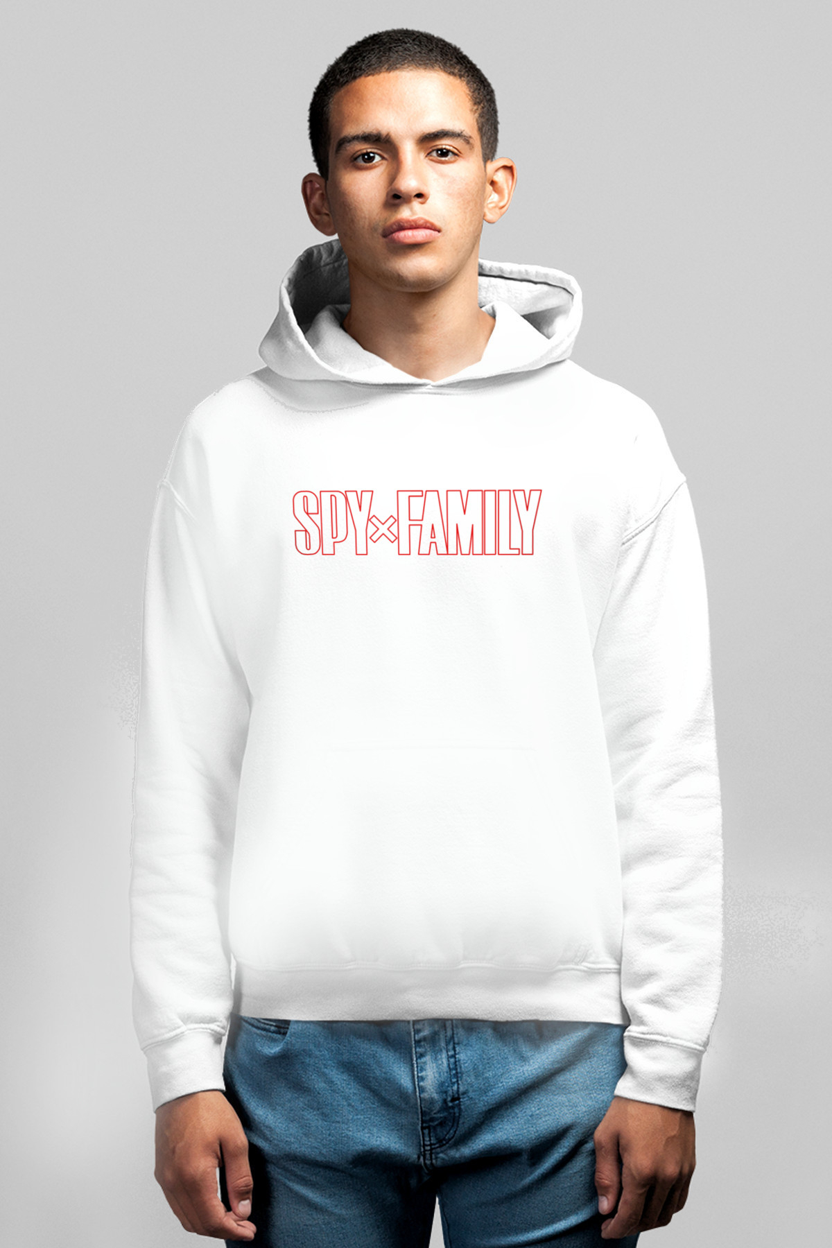 Gizeml Casus Ön ve Arka Baskılı Beyaz Kapüşonlu Erkek Sweatshirt