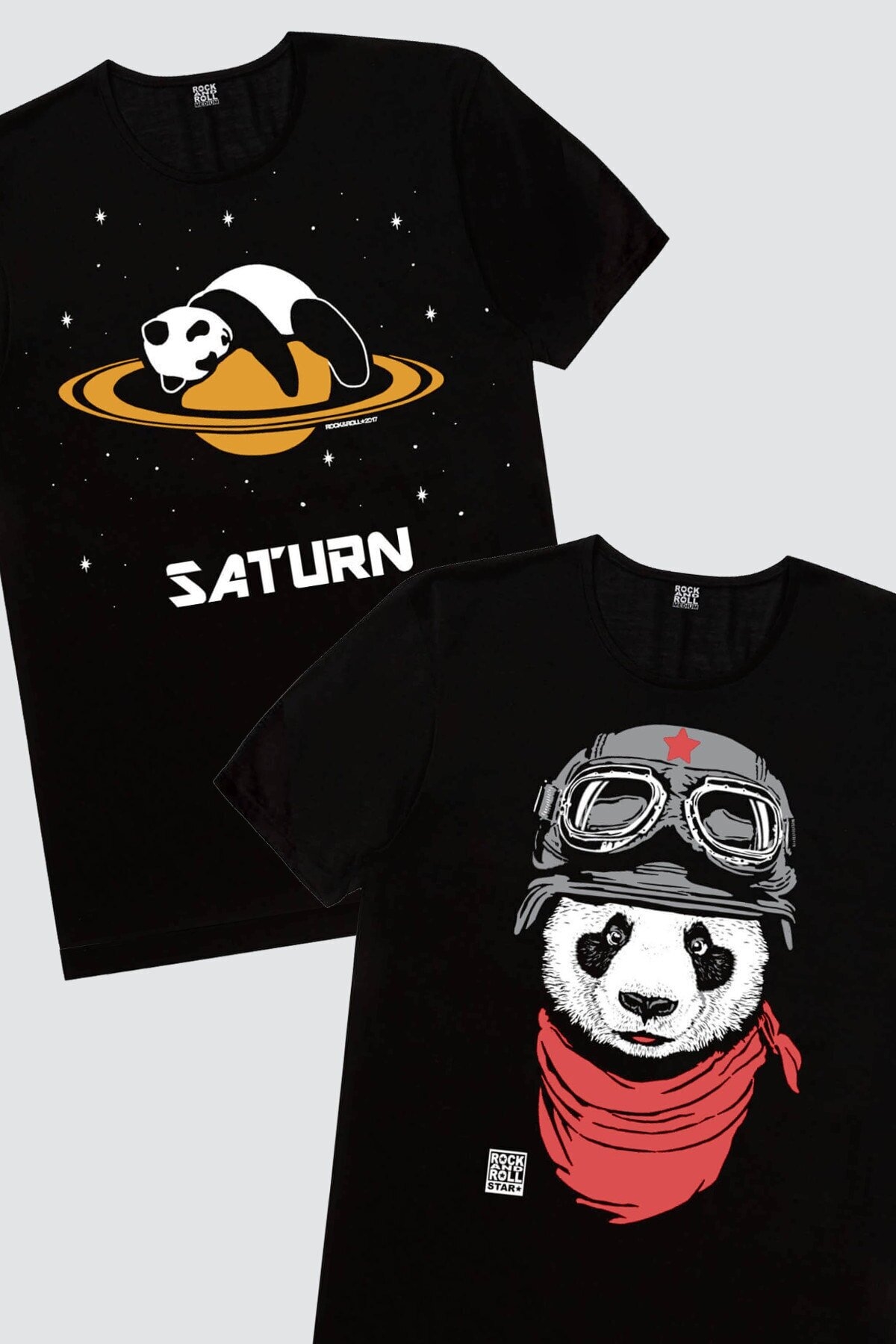 Bandanalı Panda, Satürnde Panda Erkek 2'li Eko Paket T-shirt