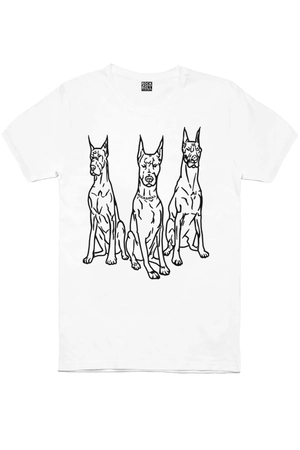 Doberman Trio Beyaz Kısa Kollu Erkek T-shirt - Thumbnail