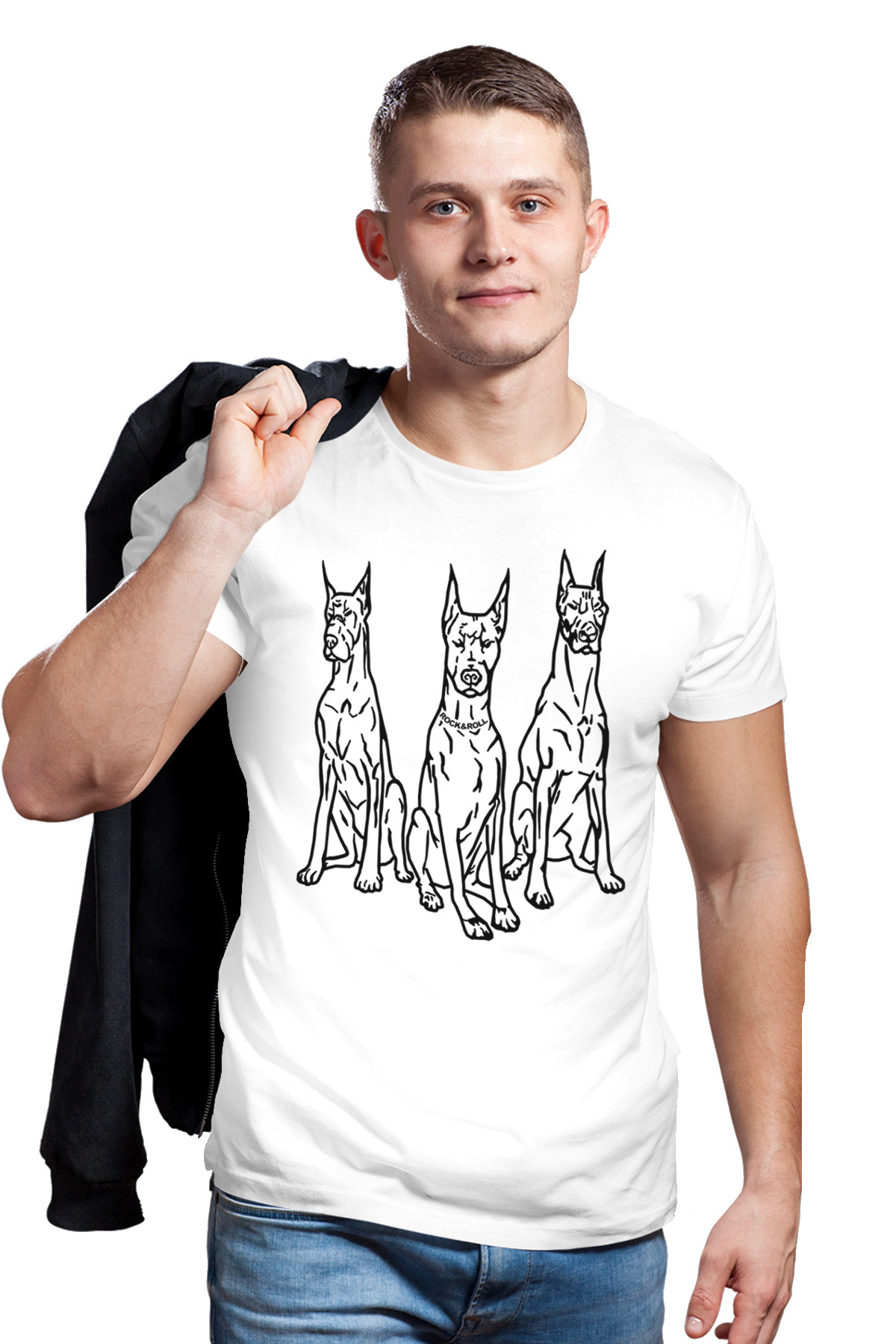 Doberman Trio Beyaz Kısa Kollu Erkek T-shirt