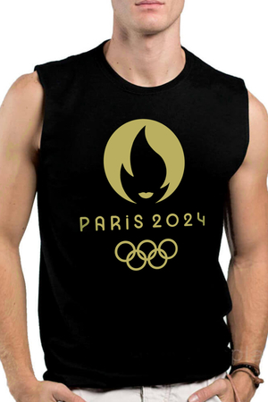 Rock & Roll - Paris Olimpiyatlar Siyah Kesik Kol | Kolsuz Baskılı Erkek T-shirt_Kopya(1)