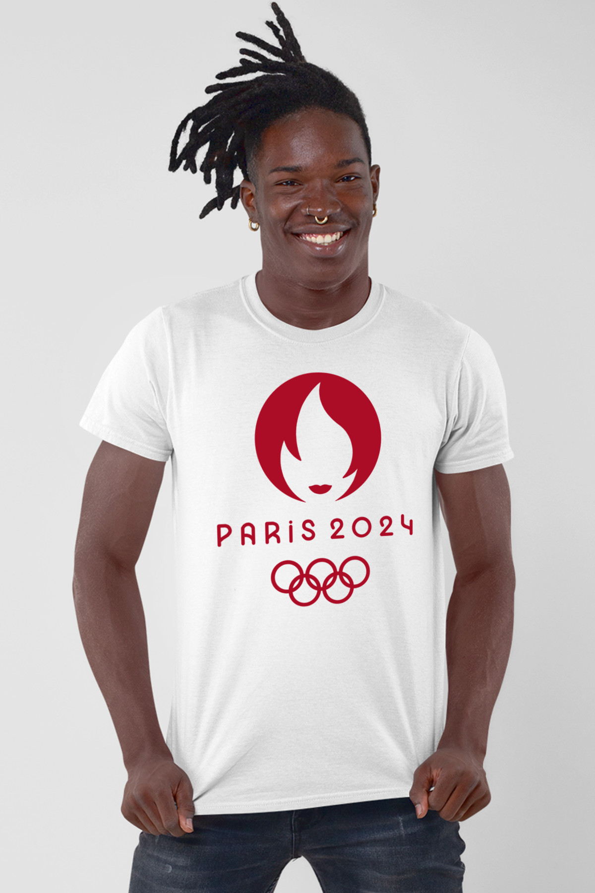 Paris Olimpiyatlar Beyaz Kısa Kollu Erkek T-shirt