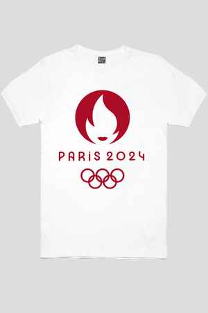 Paris Olimpiyatlar Beyaz Kısa Kollu Erkek T-shirt - Thumbnail