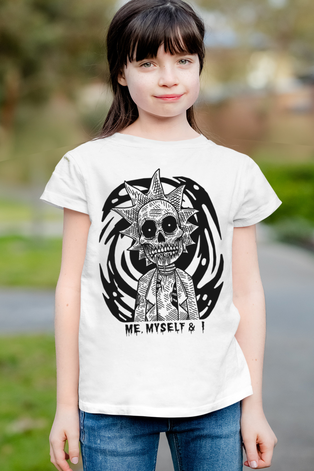Zombi Rik Beyaz Kısa Kollu Çocuk T-shirt